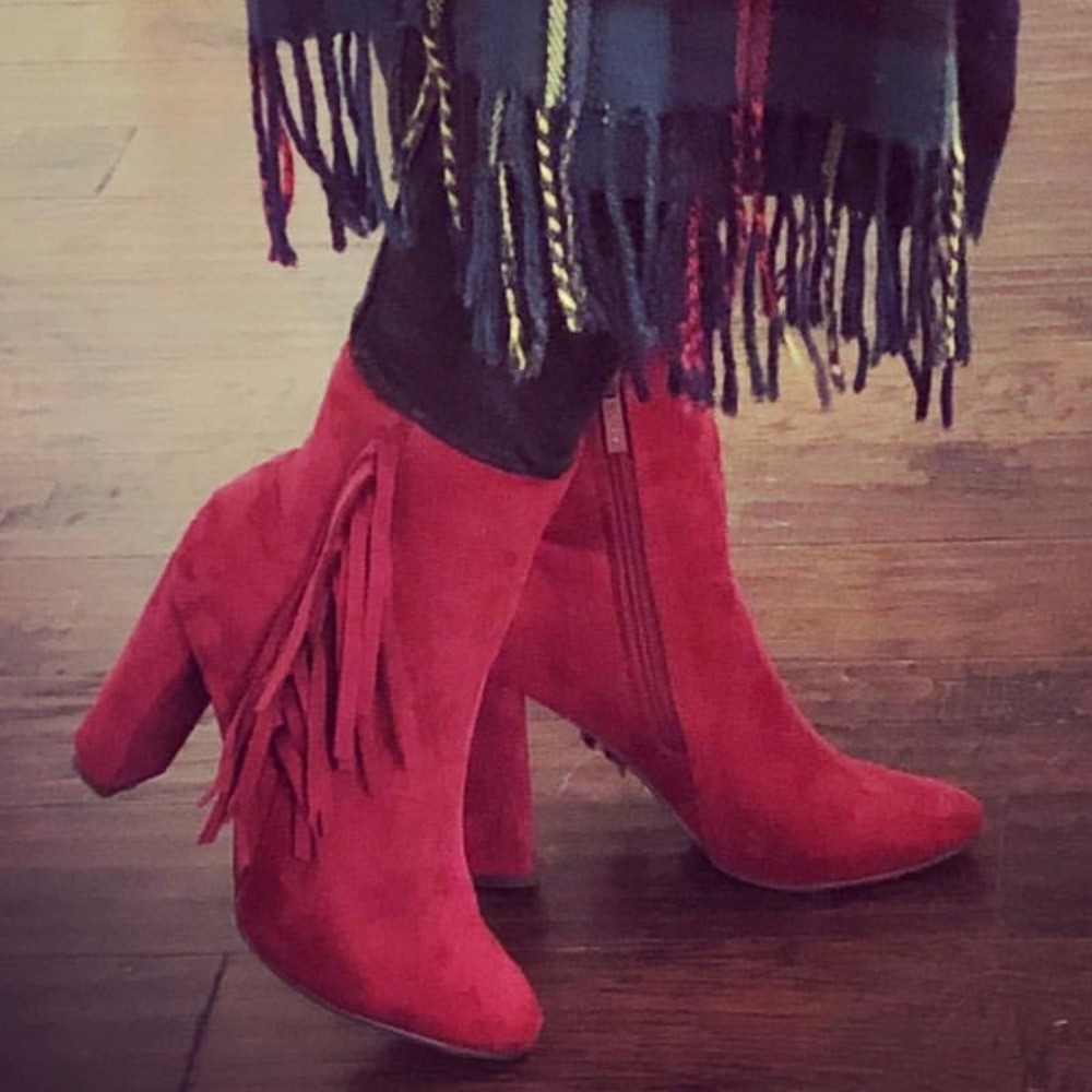 Red Fringe Suede Ankle Boots/Booties